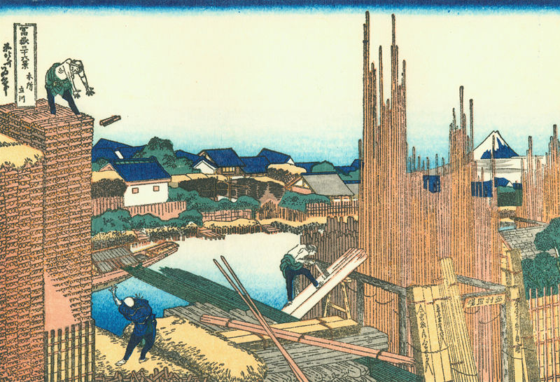 800px-Hokusai05_lumber-yard Ryogoku-すみだ北斎美術館 大師就是大師...葛飾北齋的浮世繪世界
