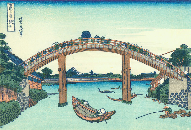 800px-Hokusai06_mannen-bridge Ryogoku-すみだ北斎美術館 大師就是大師...葛飾北齋的浮世繪世界