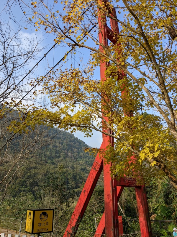 尖石-楓北角 綠樹紅橋白屋 北角吊橋旁景觀咖啡
